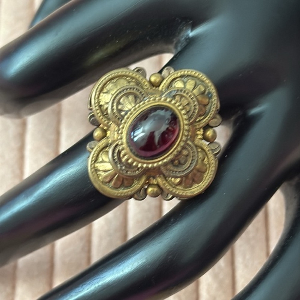 Vintage Gold and Red Floral Ring